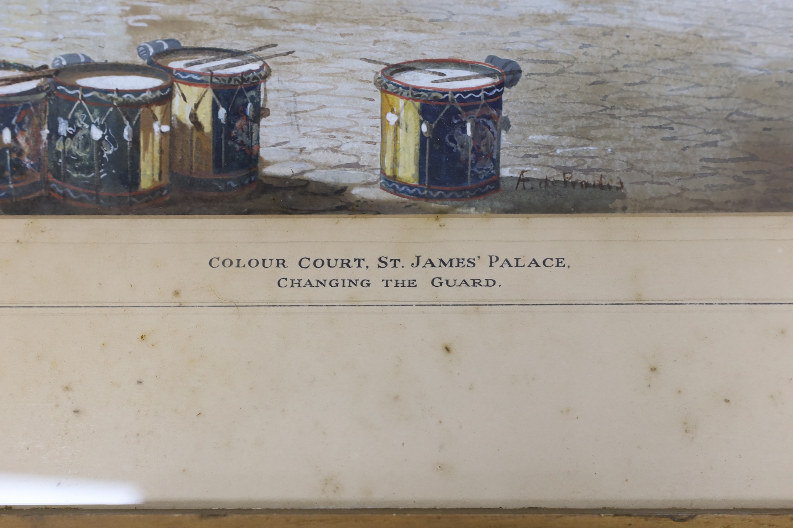 Alfred Frank de Prades (British, fl. 1844-1883), watercolour, ‘’Changing Court, St. James’ Palace, Changing the Guard’’, signed, 37 x 53cm